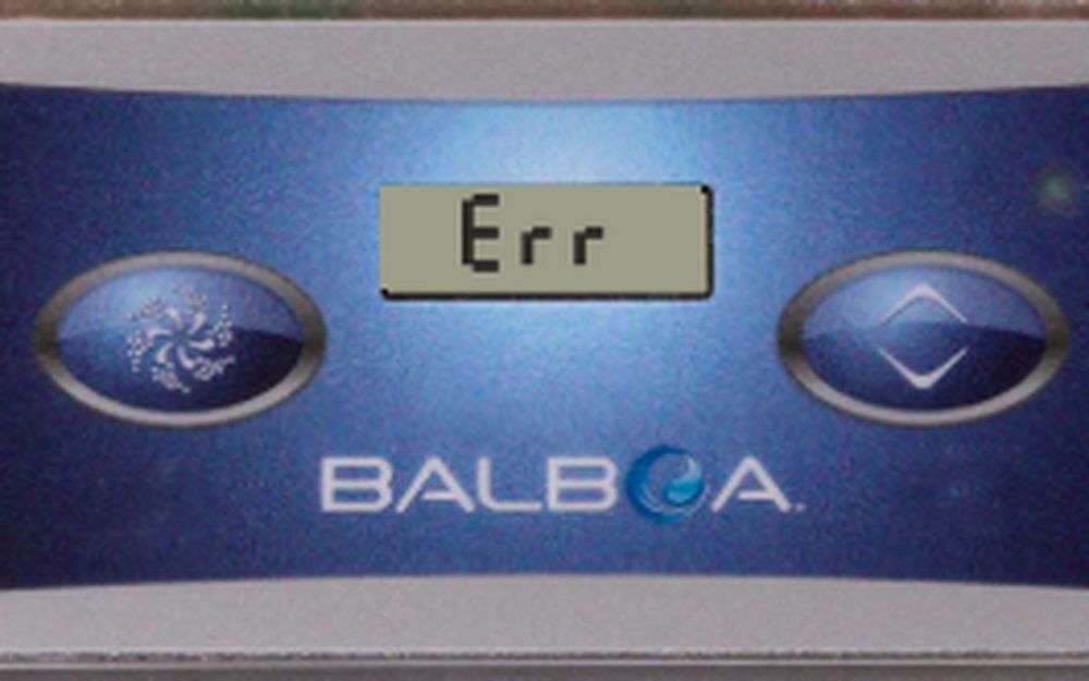 Spa topside control panel showing an Err code